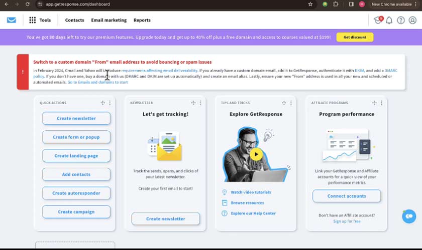 Custom Domains and Email Settings in getresponse